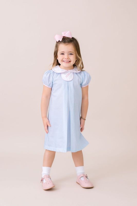 Timeless Tab Dress - Baby Blue Minigingham