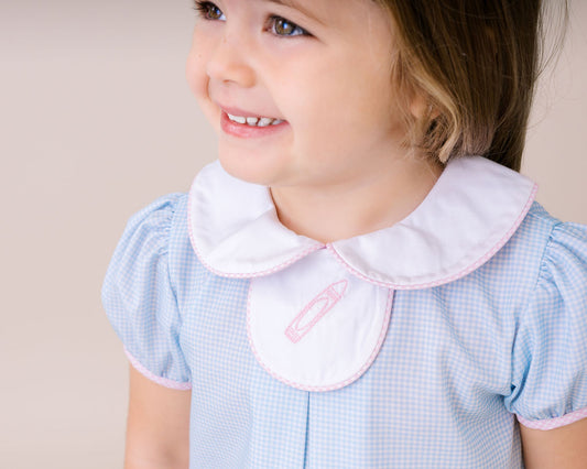 Timeless Tab Dress - Baby Blue Minigingham