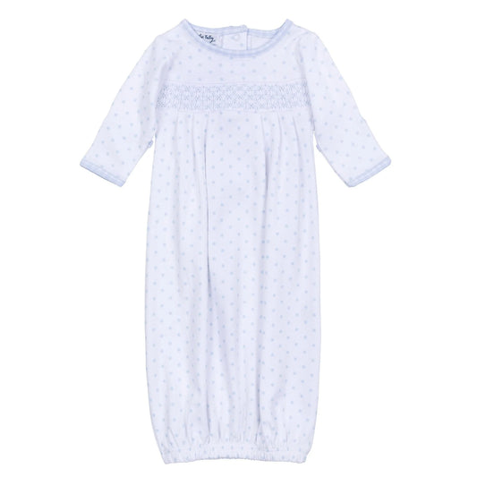 Gingham Dots Smocked Gown-Light Blue