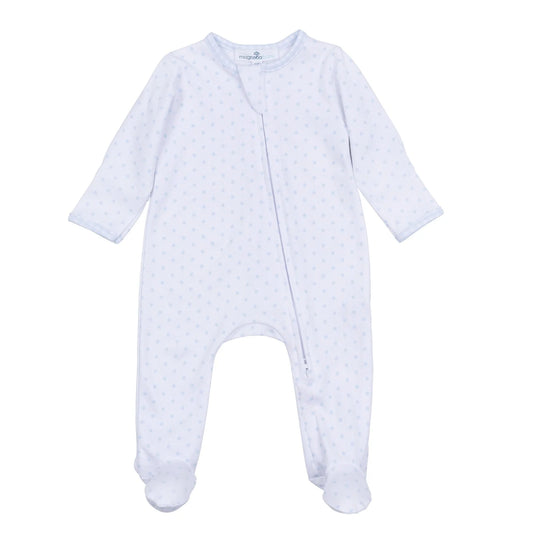 Gingham Dots Zip Footie-Light Blue