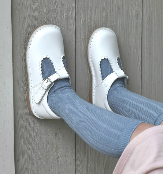 Selina Scalloped T-Strap Mary Jane - White