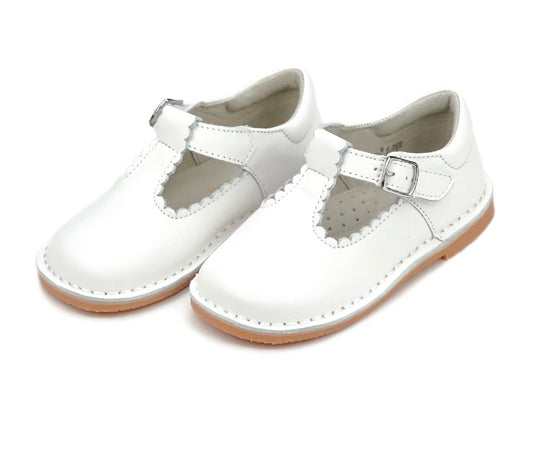 Selina Scalloped T-Strap Mary Jane - White