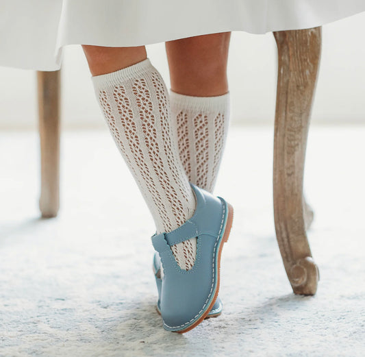 Selina Scalloped T-Strap Mary Jane - Dusty Blue