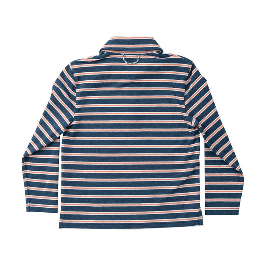 Boys Long Sleeve Too Cool for School Polo -  Dark Denim Crabapple Stripe