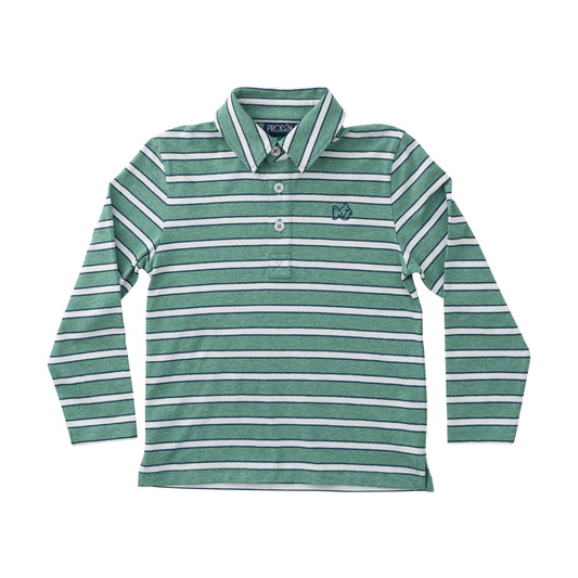 Boys Long Sleeve Too Cool for School Polo - Frosty Spruce Dark Denim Stripe
