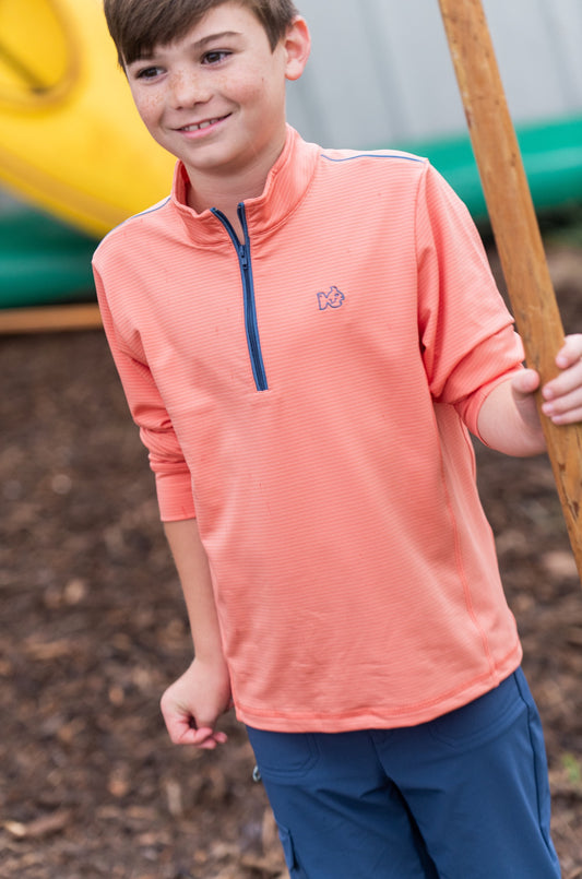 Boys PRO Performance 1/4 Zip Pullover - Crabapple YD Stripe