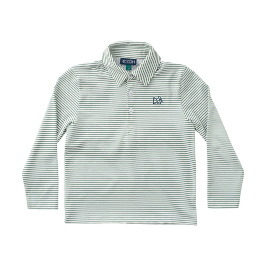 Boys Long Sleeve Pro Performance Polo - Frosty Spruce Stripe
