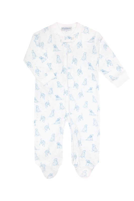 Blue Puppy Love Zipper Footie