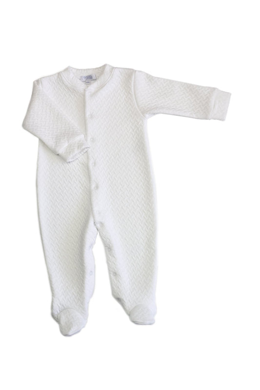 Basket Weave Baby Footie - White