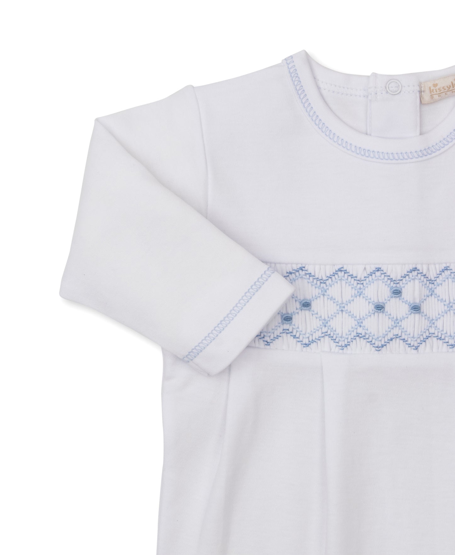 KISSY-White Gown with Blue Hand Smocking