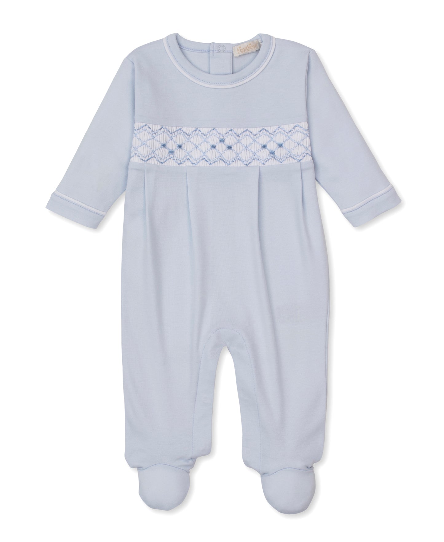 KISSY-Blue Footie with Hand Smocking
