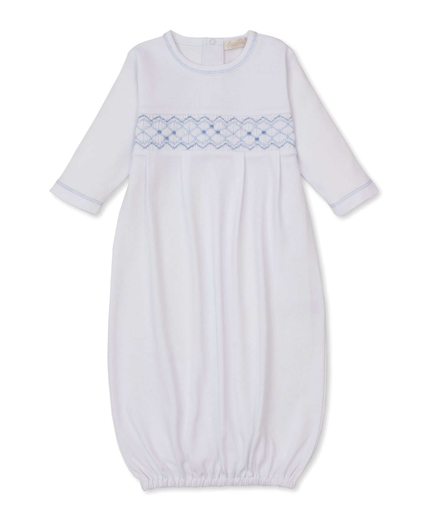 KISSY-White Gown with Blue Hand Smocking