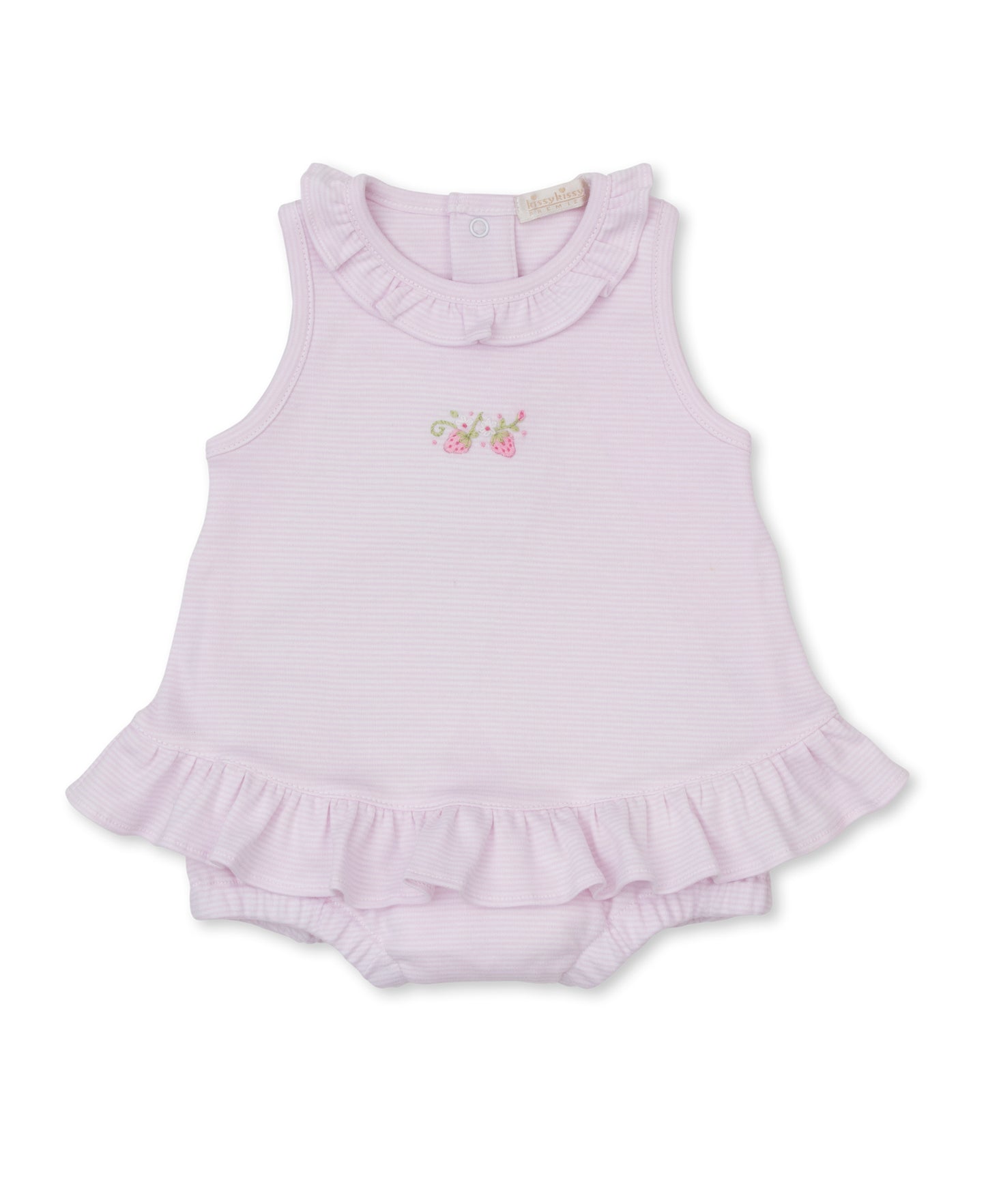 Pink Stripe Hand Embroidered Bubble- Strawberries