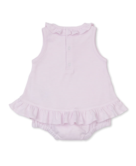 Pink Stripe Hand Embroidered Bubble- Strawberries