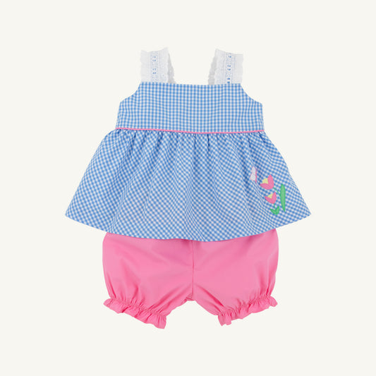 Babs Bloomer Set- Woven Yarn-Sunrise Blvd Blue Mini Gingham/Hamptons