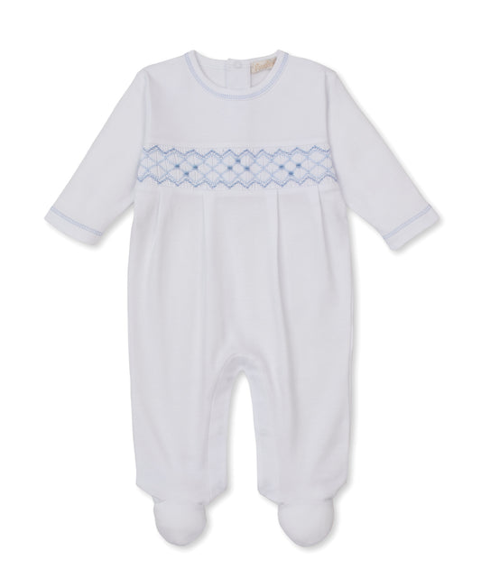 Kissy Kissy- White/Blue Smocked Footie