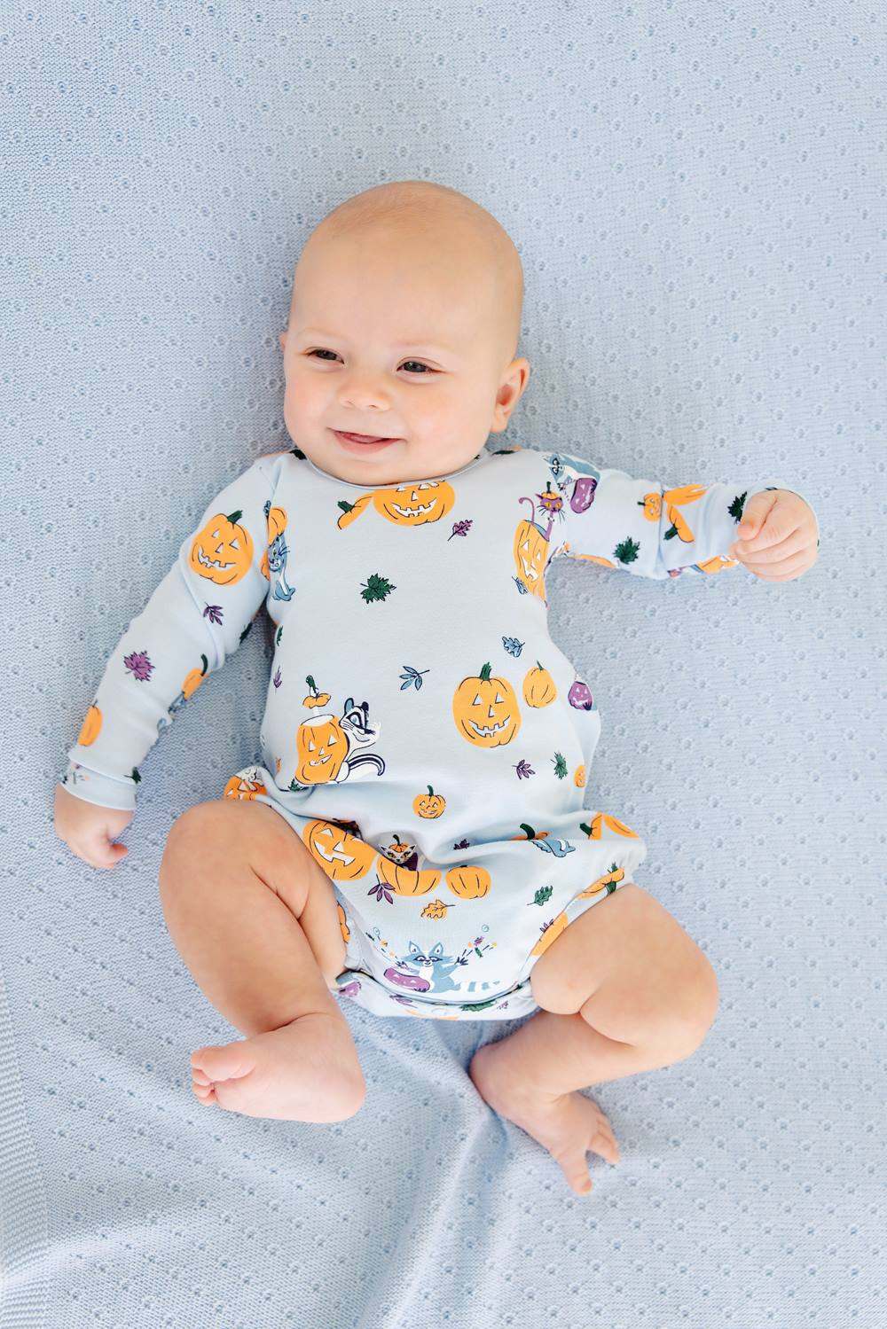 Long Sleeve Patton Play Bubble- Candy and Critters (Buckhead Blue)