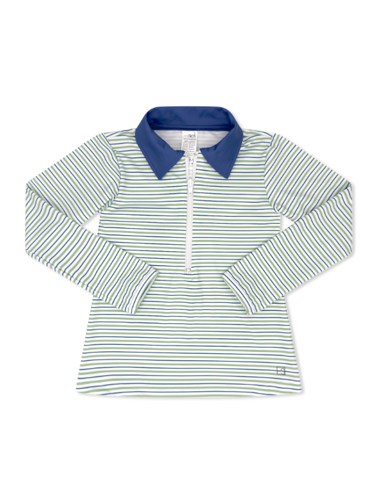 Heather Half Zip-Pistachio Green Stripe
