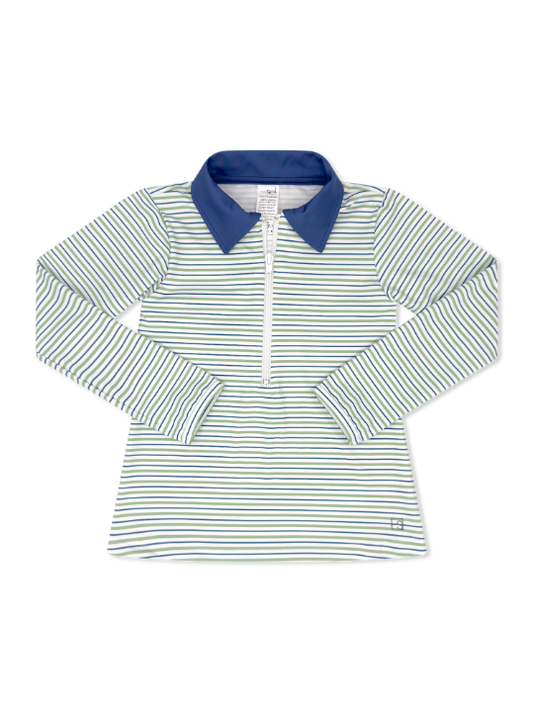 Heather Half Zip-Pistachio Green Stripe