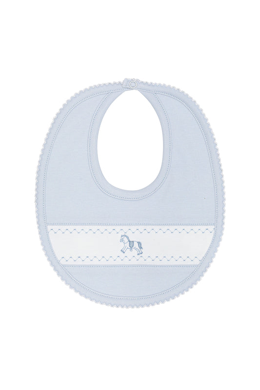Blue Rocking Horse Embroidered Bib