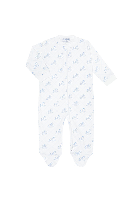 Blue Rocking Horse Zipper Footie