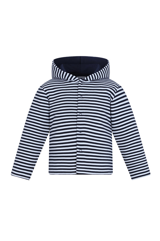 Reversible Pima Stripe Hooded Jacket-Navy