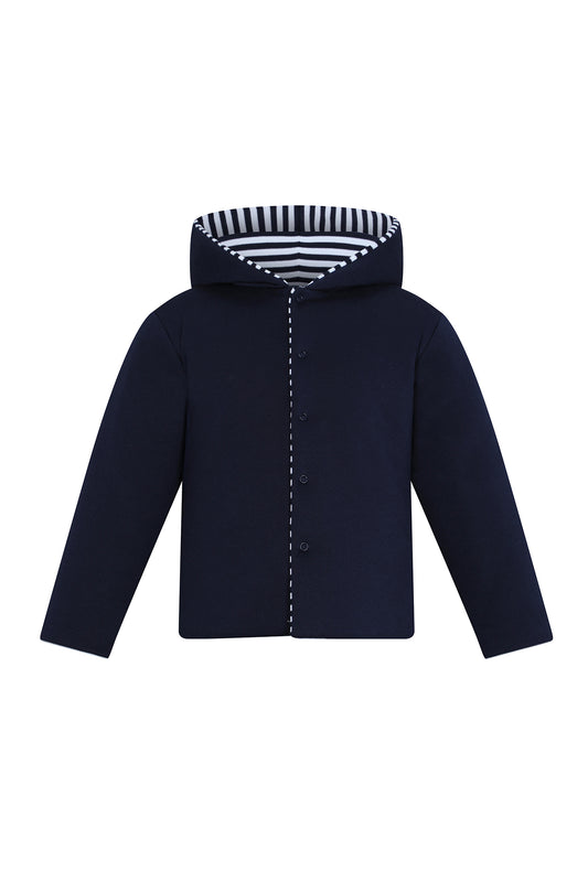 Reversible Pima Stripe Hooded Jacket-Navy