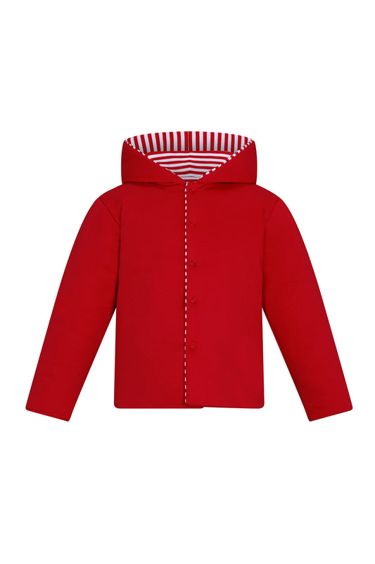 Reversible Pima Stripe Hooded Jacket-Red