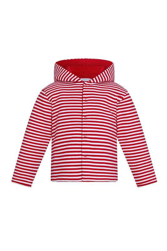 Reversible Pima Stripe Hooded Jacket-Red