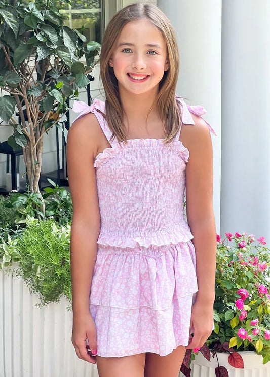 BE ELIZABETH- PINK SMOCKED FLORAL DRESS